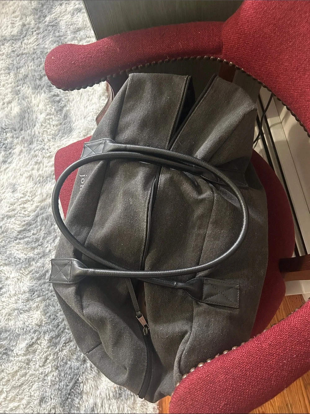 ✈️ John Varvatos Charcoal Canvas Duffel Bag with Vegan Leather Handles